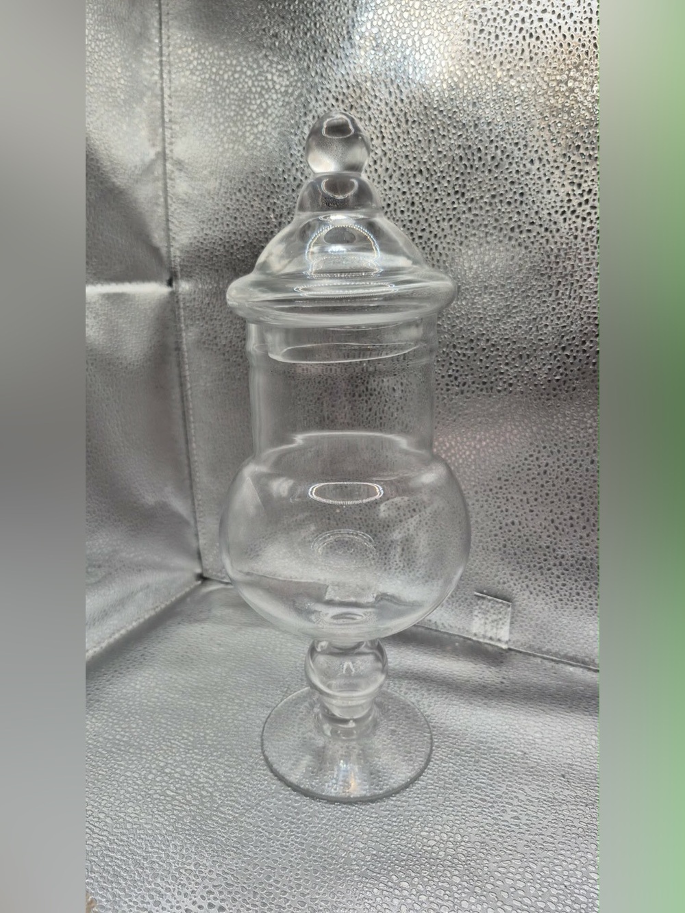Antique Drugstore Apothecary Jar  - Hand Blown Glass - 12” Hourglass w Pedestal
